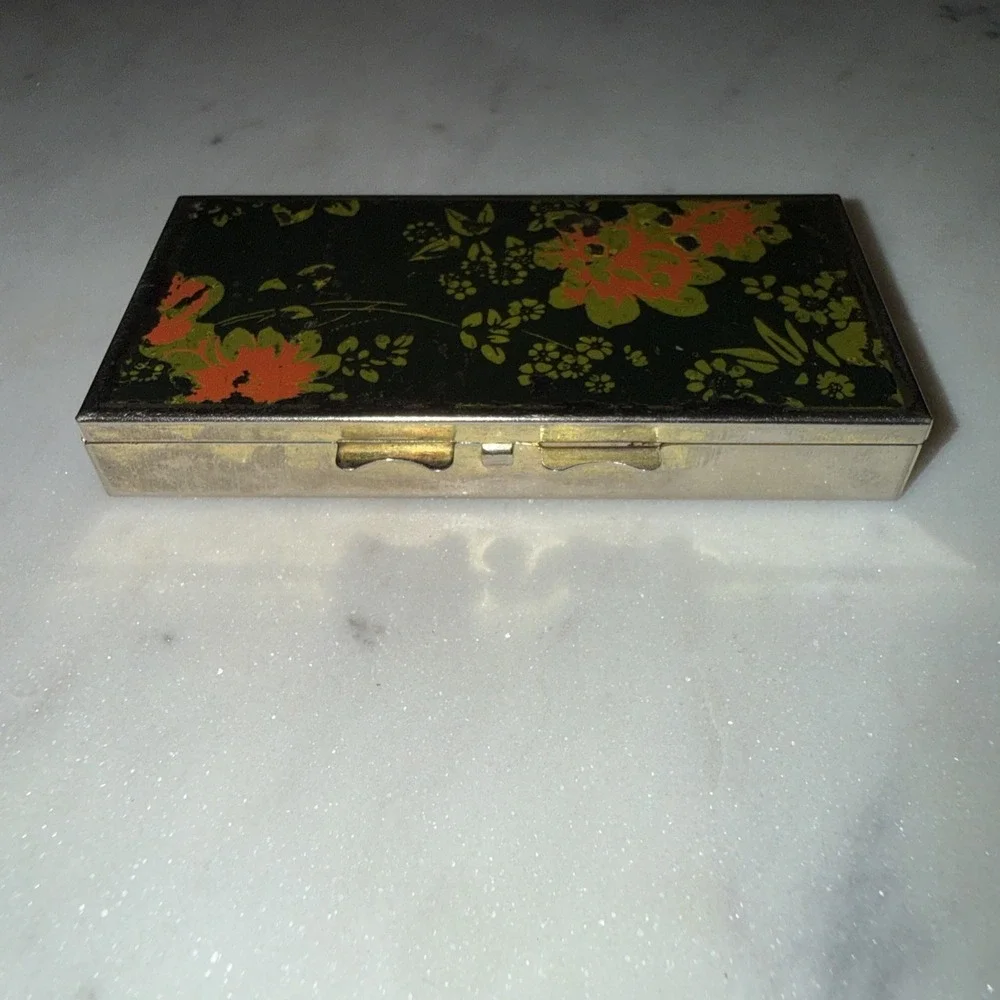 Vintage Painted Floral Metal Pill Box 3.25